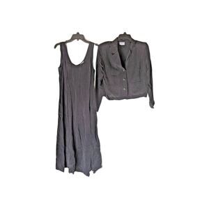 SHARI J FASHIONS Vintage Sleeveless Rayon Blk Dress/Blazer Set *SEE MEASUREMENTS